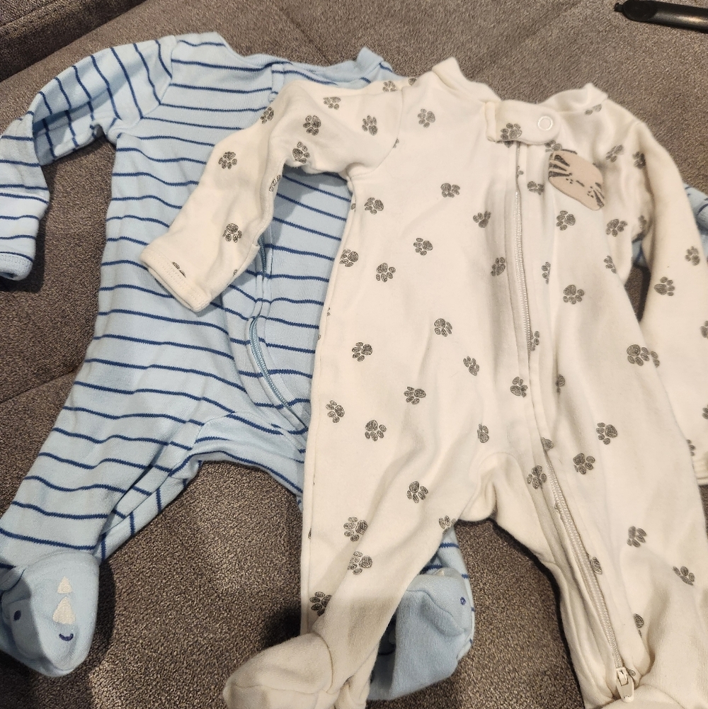 Blue and White Striped and Paw Print Kids Sleepers
